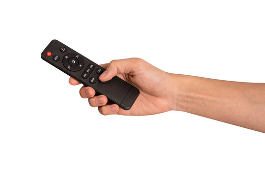Hand holding remote control isolated on isolated on transparent PNG.
