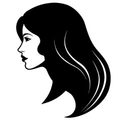 woman with long hair silhouette on the white background