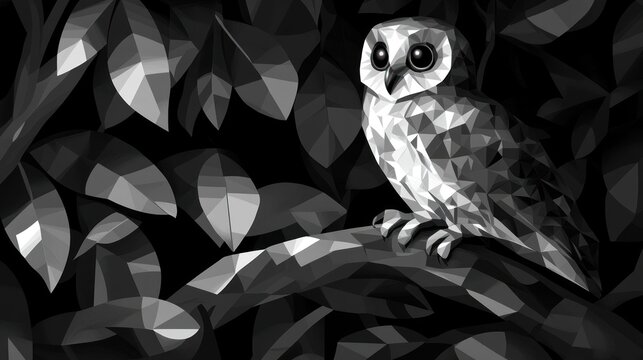Low-poly owl in shadowy forest