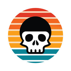 Classic Pirate Skull on Retro Striped Sunset