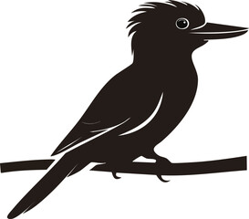 Elegant Birds Silhouette Vector EPS Kookaburra on Branch, Head Tilted - Perfect for Design Projects