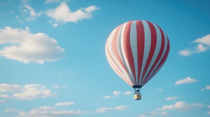 Fototapeta premium Striped Hot Air Balloon Soars Through Clouds