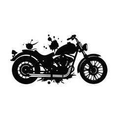 Obraz premium Classic motorcycle with paint splatter black silhouette vector illustration