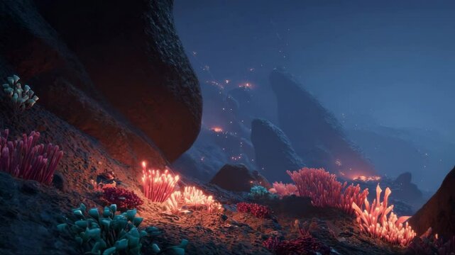Coral reef underwater scene with colorful corals and rocks  
