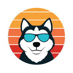 Cute Alaskan Malamute in Sunglasses on Sunset