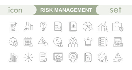 Set of linear icons on the topic of risk management.