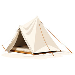 Large white canvas tent set up on sandy ground  
