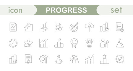 A set of linear icons on the topic of progress, development