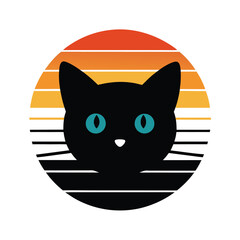 Black Cat Silhouette on Retro Vintage Sunset