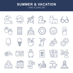 Summer & Vacation - line icons set