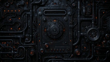 Fototapeta premium Industrial futurism with glowing elements and pipes