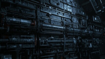 Intricate close-up of futuristic spaceship hull design