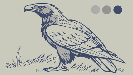 Naklejka premium Vector Majestic eagle illustration in muted grey and blue tones, showcasing strength and grace