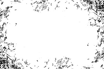 Old grunge black border frame isolated on transparent background. Grunge texture overlay. Dirty and damaged mockup template. Grunge pattern. design element for posters, flyers, photo effects. PNG
