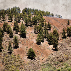 square stylish old textured paper background with orange volcanic gravel mountain Montana del...