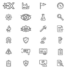 Fototapeta premium Collection of various quality control and assurance icons displayed in a grid like arrangement here