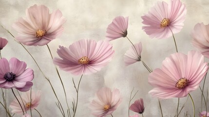 Pastel Pink Cosmos Flowers Floral Art Print