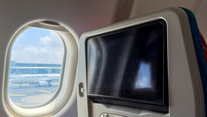 Cozy airplane window view, idle screen enchantment, wanderlust whispers, Sky Day whimsy, airborne musings, escapade horizons beckon