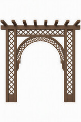 Ornate wooden archway with intricate lattice design.
