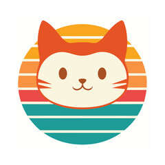 Chubby Cat Head on Retro Vintage Sunset