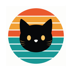 Curious Cat Head Silhouette on Vintage Sunset