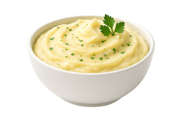 Bowl of Smooth Mashed Potatoes Dish Isolated on a Transparent Background