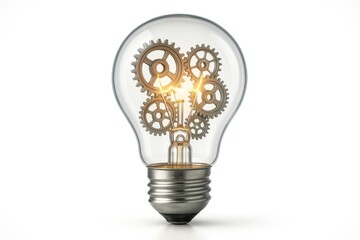 Bright Idea Sparking Innovation: A conceptual image of a lightbulb housing interconnected gears, illuminating the synergy of ideas, ingenuity, and technological progress.