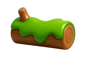 3D Moss-Covered Tree Log Icon Isolated on a Transparent Background