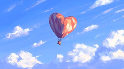 Obraz premium Heart Shaped Hot Air Balloon Romantic Sky