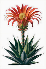 Obraz premium Vibrant red flower atop a spiky green agave plant. 