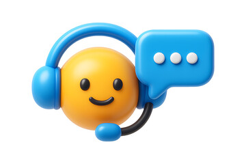 AI Chatbot Support 3D Icon with Headset Isolated on a Transparent Background