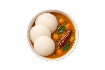 A 3D Render of South Indian Idli Served with Sambar in a White Bowl, Isolated on a Transparent Background