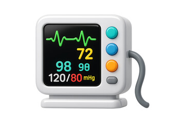 3D Medical Monitor Icon with Heartbeat Display Isolated on a Transparent Background