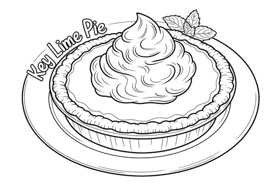 Key lime pie, creamy topping, on a plate.
