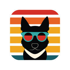 Dog in Square Sunglasses on Vintage Sunset