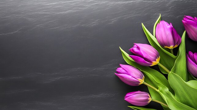 Purple Tulips on Dark Background Floral Spring - Powered by Adobe
