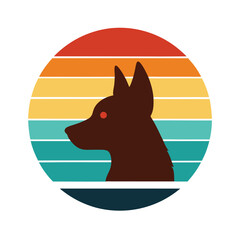 Dog Head Silhouette on Retro Vintage Sunset