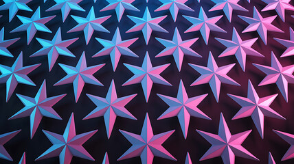 Abstract pattern of stars, neon colors, geometric design.
