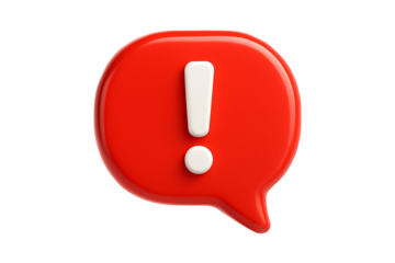 Alert Notification Icon 3D Red Design Isolated on a Transparent Background