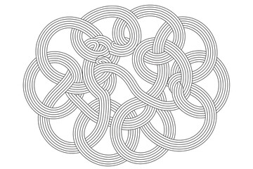 Intricate, interwoven lines form a circular design.
