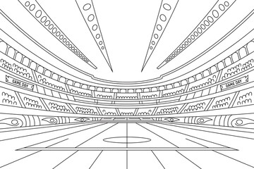 Empty stadium interior, architectural drawing.
