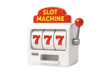 3D slot machine with triple 7 jackpot and red lever Isolated on a Transparent Background