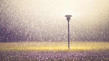 Obraz premium Sprinkler Irrigation System Watering Green Field