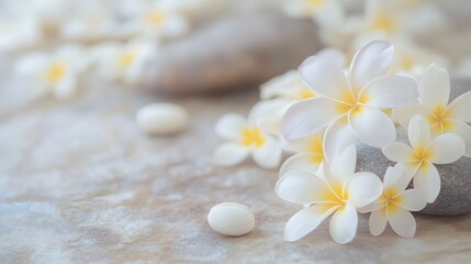 Serene Spa Setting with Plumeria Flowers and Stones