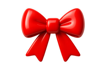 Glossy 3D Red Bow Icon for Gifts Isolated on a Transparent Background