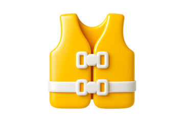 Bright Yellow 3D Life Jacket Icon Isolated on a Transparent Background