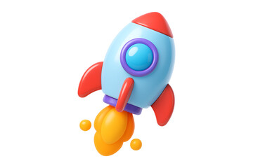 Colorful Cartoon Rocket Taking Off Isolated on a Transparent Background