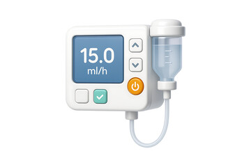 3D Infusion Pump Icon with IV Drip Isolated on a Transparent Background