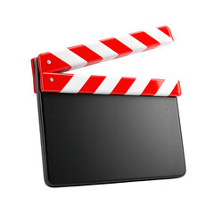 Fototapeta premium Classic red and white striped movie clapperboard for film production and cinema isolated on transparent background