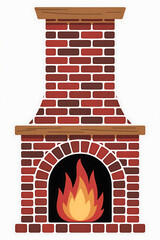 Brick outdoor fireplace with burning flames.
